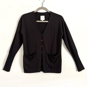 Not Monday Black Long Sleeve Cardigan Button Front Linen Silk Blend Women’s XS